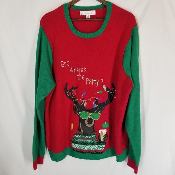 Jolly Sweaters Men's XXL Ugly Christmas Sweater Green Red Party Holiday - Picture 1 of 9